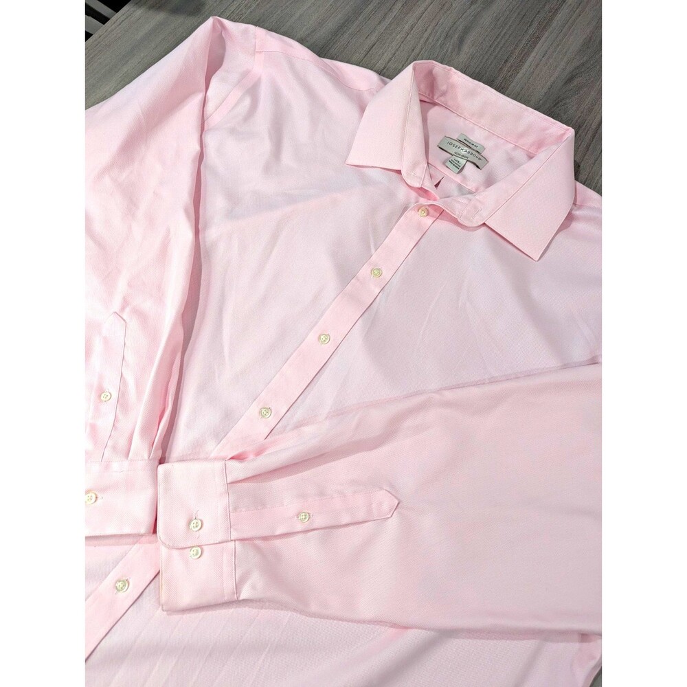 Joseph Abboud Mens Solid Pink Cotton Non-Iron Dress Shirt 19 36/37